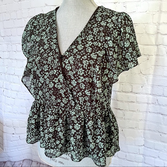 MADEWELL Georgette Ruffle Sleeve Floral Peplum Top - Picture 4 of 10